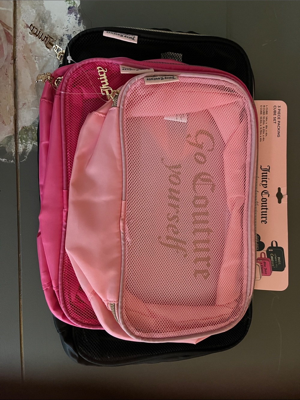 Juicy Couture Pink Mesh Travel Pouch Set